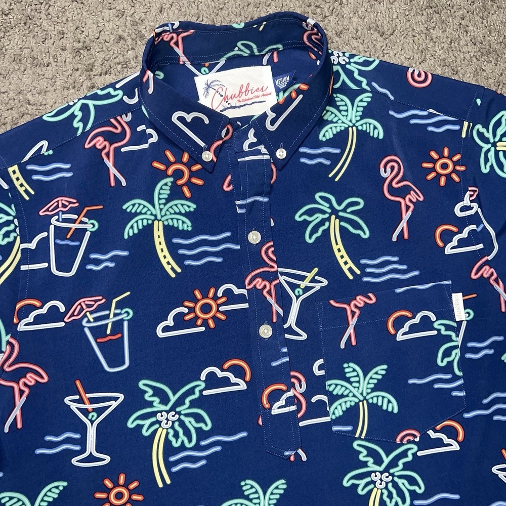 Chubbies Friday Shirt Mens M Neon Lights One Man Wolf Pack Performance Polo
